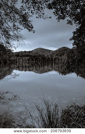 landscape of plitvice lake national park at sunset unesco heritage site plitvice croatia. black and white