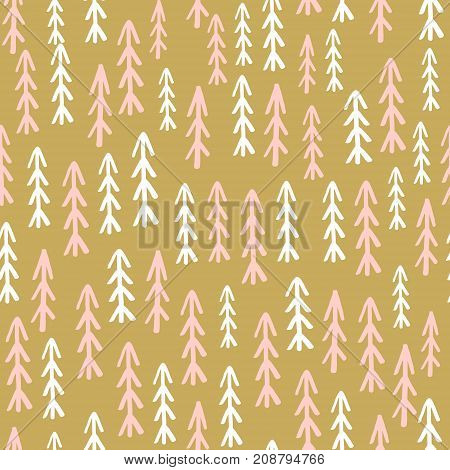 Holiday seamless pattern with ink drawn christmas tree. Winter vector background. Perfect for wrapping paper fabric textile