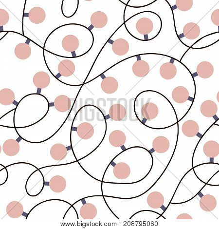 Seamless pattern with garland. Christmas lights vector background. Perfect for wrapping paper textile fabric