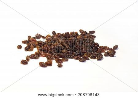 Raisins on a white background dried fruits dry grapes