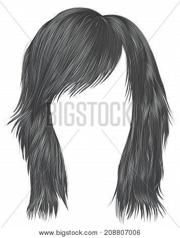trendy woman hair gray color . medium length . beauty style . realistic 3d .