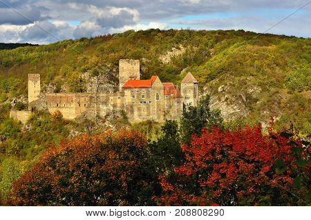 Beautiful Autumn Landscape In Austria With A Nice Old Hardegg Castle.