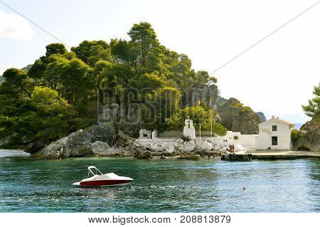 Paxos harbour Greece - October 01 2017 : Paxos a small island south of Corfu a Greek island in the Ionian sea