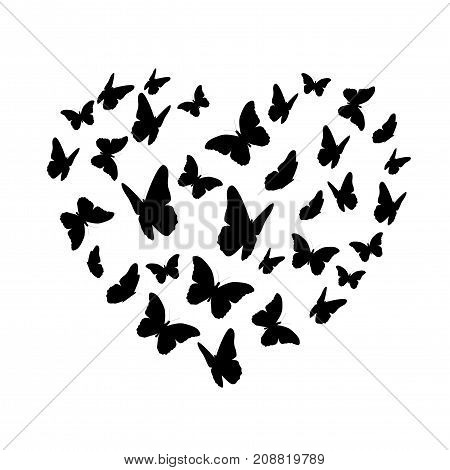 Beautifil Butterfly Heart Silhouette Isolated on White Background. Valentine s Day. Vector Illustration EPS10