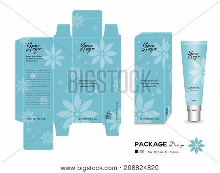 Cosmetic Packaging Template Vector Illustration. Cream layout. beauty products. flower patterns. Body care, spa, Oil, lotion, shampoo, Realistic bottle mock up. flyer, label artwork. graphic design.