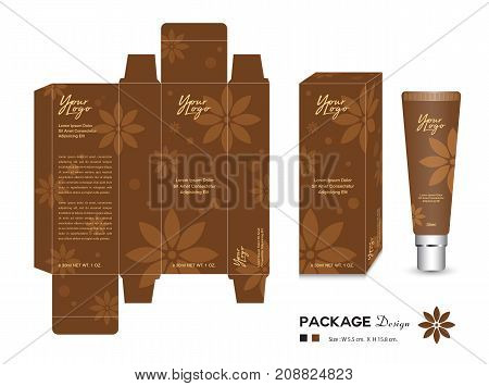 Cosmetic Packaging Template Vector Illustration. Cream layout. beauty products. flower patterns. Body care, spa, Oil, lotion, shampoo, Realistic bottle mock up. flyer, label artwork. graphic design.