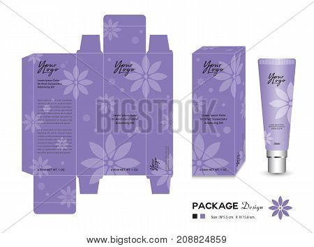 Cosmetic Packaging Template Vector Illustration. Cream layout. beauty products. flower patterns. Body care, spa, Oil, lotion, shampoo, Realistic bottle mock up. flyer, label artwork. graphic design.