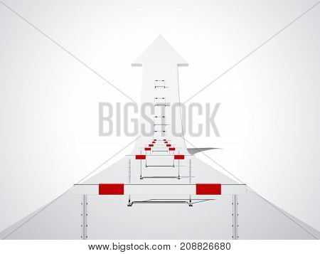 Hurdling on the white arrow isolated on bright background. Success concept. 3d rendering