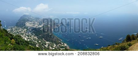 Panoramic view of the Capri island, Italy, from Monte Solaro