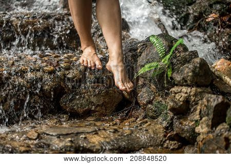 Bare Female Feet On The Water