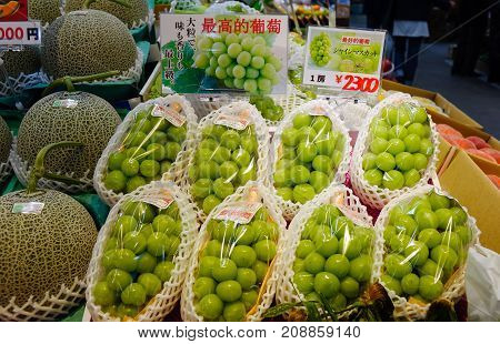 Bunches Of Green Grapes At Rural Market