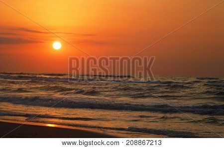 the beautiful sunset in the great lake in earth, caspian lake.