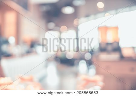 Blurred Background,people In Coffee Shop Blur Background With Bokeh Light With Vintage Filter