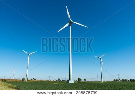 Wind power plant seen in rural Germany