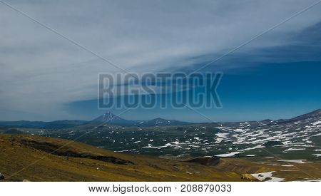 View to Viluchinsky volcano from the caldera of Mutnovsky Kamchatka peninsula Russia