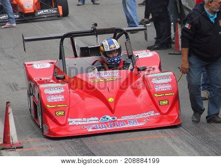 Chiavari Italy - October 10 2017: Uphill speed race Chiavari-Leivi: Sport prototype Polini 05 kawasaki raced in race by Franco Gozzi of the racing team Racing For Genova.