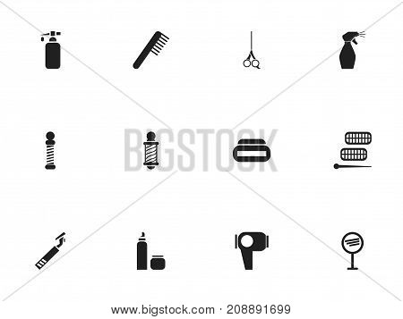 Set Of 12 Editable Tonsorial Artist Icons. Includes Symbols Such As Comb, Spray, Beautician And More