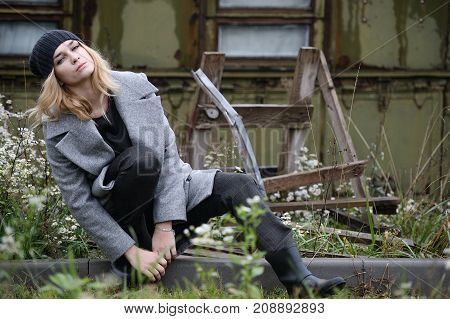 Pretty Young Caucasian Girl Fashion Dress Outdoor