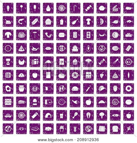 100 meal icons set in grunge style purple color isolated on white background vector illustration