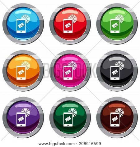 Mobile mail sign set icon isolated on white. 9 icon collection vector illustration