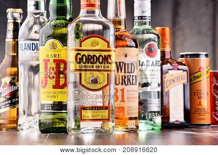 POZNAN POLAND - MAY 17 2017: Worldwide some 2 billion people use alcohol one of the most widely used recreational drugs on earth with yearly consumption of over 6 liters of pure alcohol per person