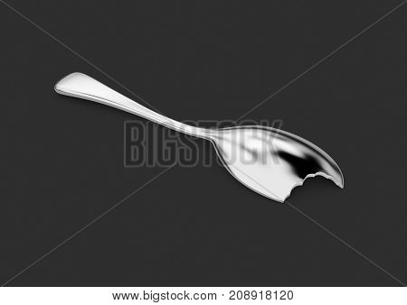 Spoon From Which Have Bitten Off A Piece Isolated On Black Background, 3D Illustration