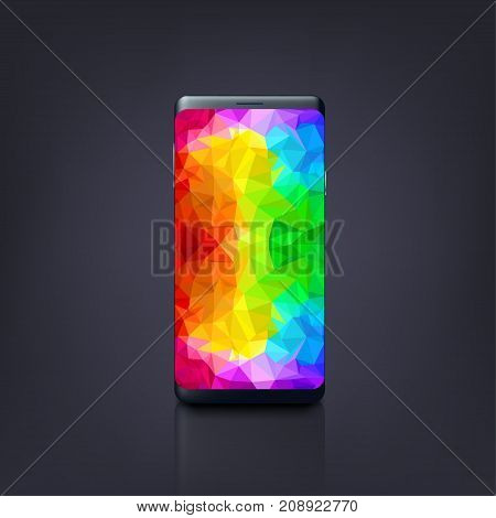 illustration of new design smatphone with very bright colorful screen on dark background
