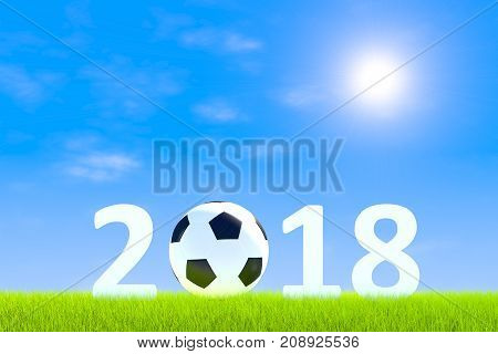 Football 2018 green grass landscape background 3d illustration