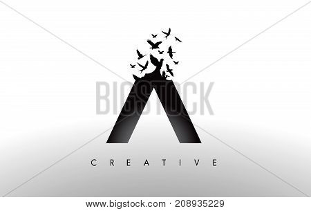 A Logo Letter With Flock Of Birds Flying And Disintegrating From The Letter.