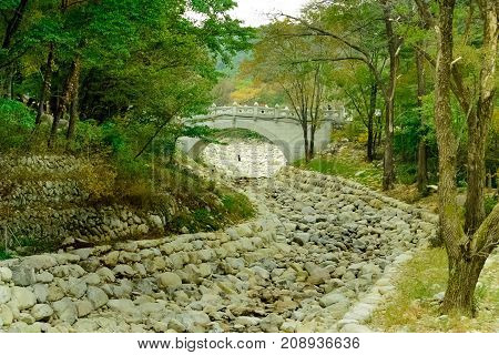 Seoraksan National Park hiking trail bridge in South Korea