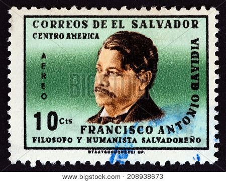 EL SALVADOR - CIRCA 1965: A stamp printed in El Salvador shows philosopher Francisco Antonio Gavidia, circa 1965.
