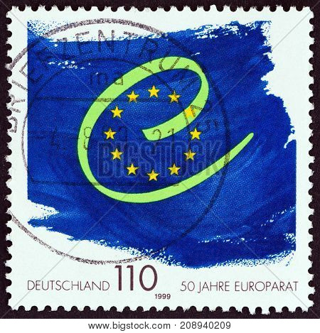 GERMANY - CIRCA 1999: A stamp printed in Germany issued for the 50th anniversary of Council of Europe shows emblem, circa 1999.