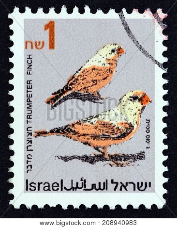 ISRAEL - CIRCA 1992: A stamp printed in Israel from the "Songbirds" issue shows Trumpeter finches (Bucanetes githagineus), circa 1992.