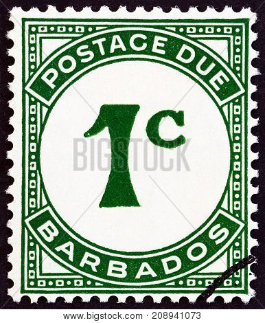 BARBADOS - CIRCA 1950: A stamp printed in Barbados shows Large Numeral, circa 1950.