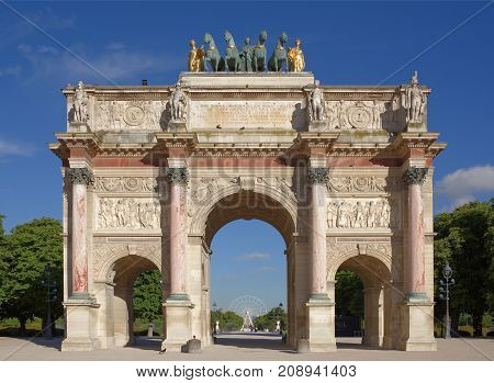 Paris; France- May 02; 2017: Arc de Triomphe at the Place du Carrousel