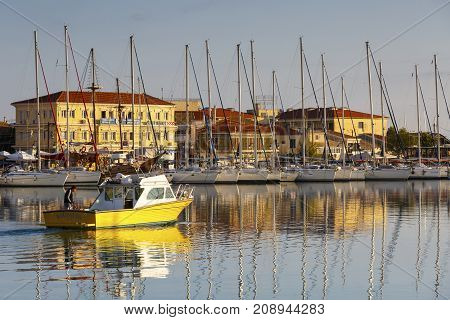 NYDRI, GREECE - OCTOBER 2, 2017: Sail boats in the harbour of Lefkada town, Greece on October 2, 2017.