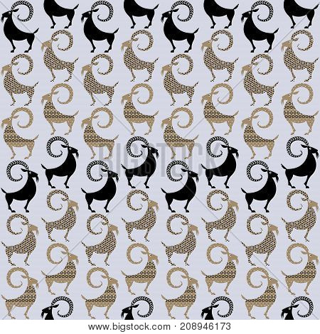 Scandinavian traditional Christmas decoration. Yule Goats with different patterns. Seamless background pattern. Vector illustration