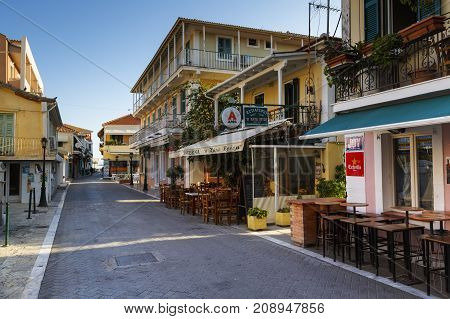 NYDRI, GREECE - OCTOBER 2, 2017: Architecture of the old town of Lefkada in Greece on October 2, 2017.