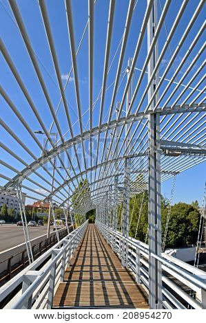 Bridge crosses of highways in entry to Barcelona
