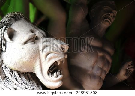 Devi Durga's bahana-lion process of making Durga Idol- in Kolkata.