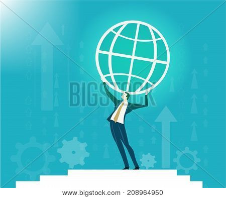 Businessmen holding up the Earth. Building future, support and world wide business development concept.