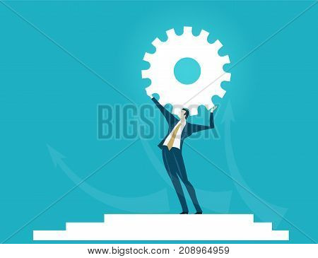 Businessmen holding up the Gear. Building and developing business idea and support concept.
