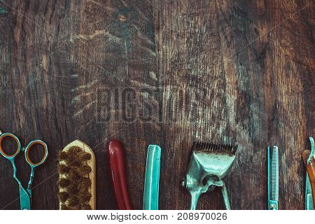 Tools for cutting beard. barbershop top view