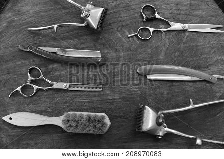 Tools for cutting beard. barbershop top view