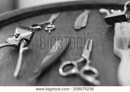 Tools for cutting beard. barbershop top view
