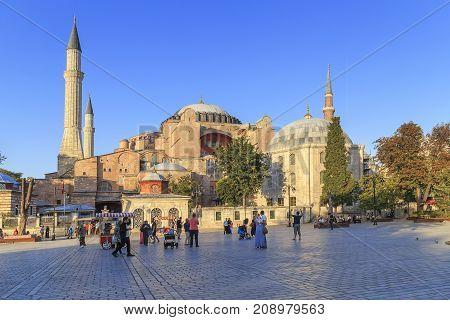 ISTANBUL, TURKEY - SEPTEMBER 13, 2017: Hagia Sophia is a world-famous monument of Byzantine architecture a symbol of the 