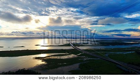Storm passing over Mobile Bay and interstate 10