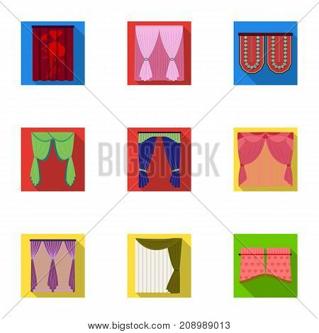 Textiles, curtains, drapes, and other  icon in flat style. Car, hand, furniture icons in set collection