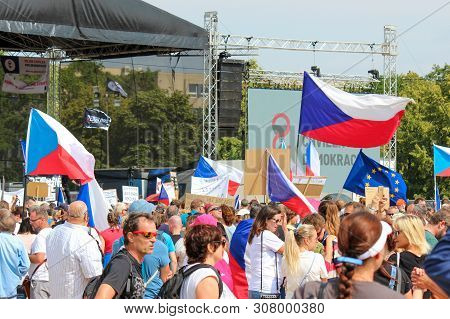 Prague, Czech Republic - June 23 2019: Crowd Of People Protests Against Prime Minister Babis And Min