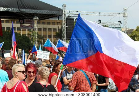 Prague, Czech Republic - June 23 2019: Crowd Of People Protests Against Prime Minister Babis And Min